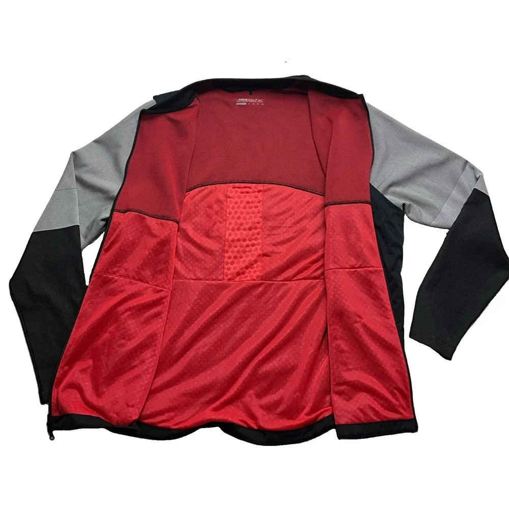 Nike Golf Jacket Mens XXL Black Gray Full Zip Windbreaker Lightweight Mock Neck